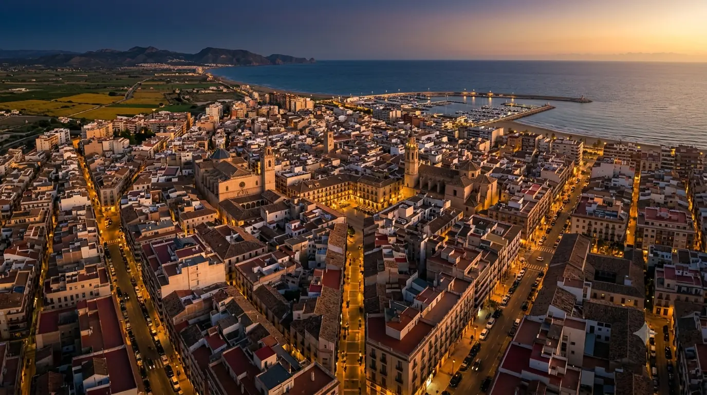 Vista aérea de Castellón al atardecer